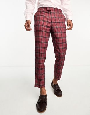 Harry Brown skinny cropped suit pants in red tartan