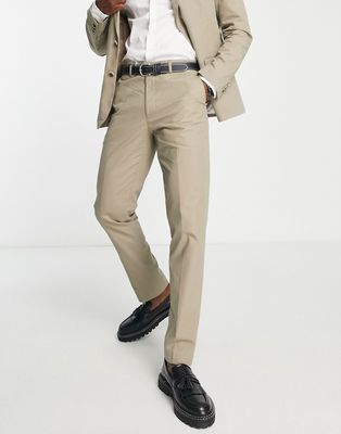 Harry Brown skinny linen suit pants in brown-Neutral