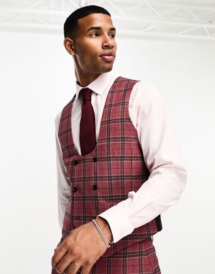 Harry Brown skinny suit vest in red tartan