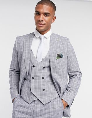 Harry Brown Slim Fit Check Suit Jacket-Grey