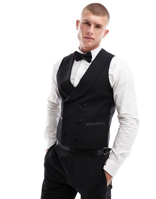 Harry Brown slim tuxedo double breasted shawl lapel vest in black