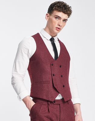 Harry Brown suit vest in berry tweed-Red