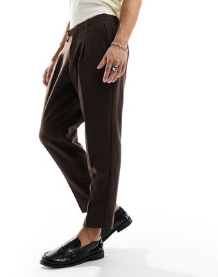 Harry Brown tweed relaxed tapered fit suit pants in brown