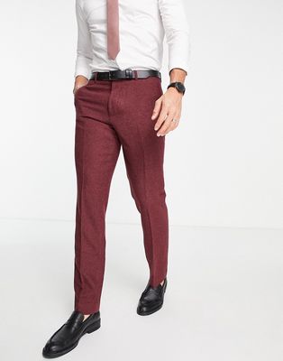 Harry Brown wedding slim fit tweed wool mix suit pants-Red