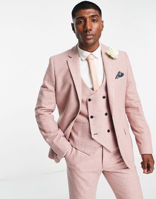 Harry Brown wedding tweed wide lapel slim fit suit jacket-Pink
