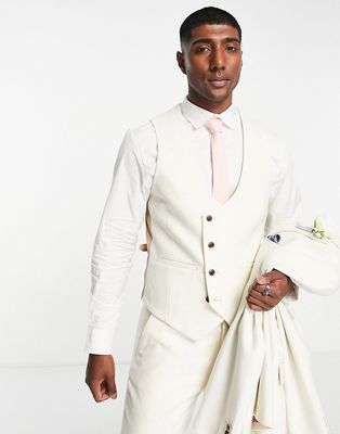 Harry Brown wedding wool blend slim fit single breasted vest in cream-Neutral