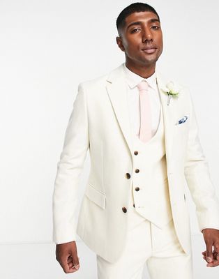 Harry Brown wedding wool blend slim fit tweed suit jacket in cream-Neutral