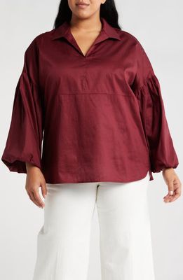 HARSHMAN Canari Split Neck Top in Burgundy 