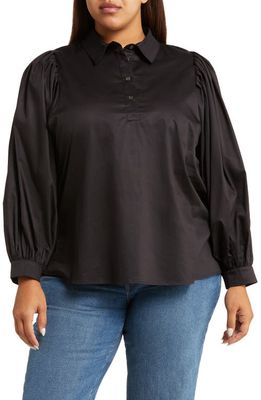 HARSHMAN Lois Cotton Poplin Popover Shirt in Black