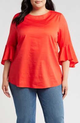 HARSHMAN Malena Flutter Sleeve Cotton Top in Poppy Red 