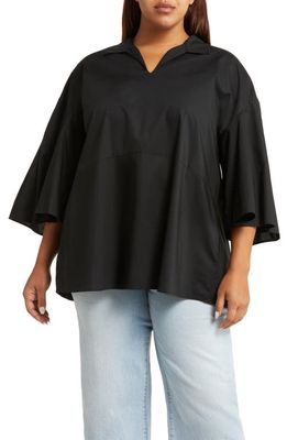 HARSHMAN Maureen Cotton Poplin Tunic Shirt in Black