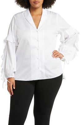 HARSHMAN Vivona Ruffle Sleeve Tunic Shirt in White