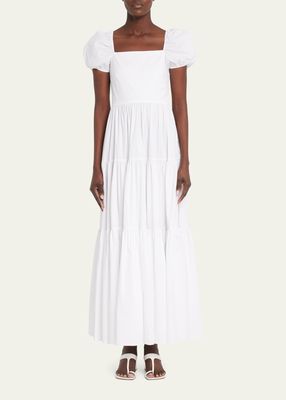 Hart Puff-Sleeve Square-Neck Tiered Maxi Dress