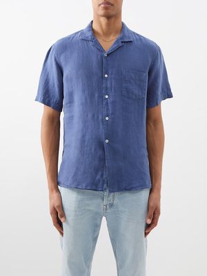 Hartford - Cuban-collar Linen Shirt - Mens - Denim
