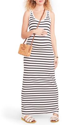 HATCH The Long Body Cotton Maternity Tank Dress in Black/White Stripe