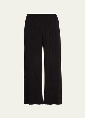 Hatching Pleated Wide-Leg Pants