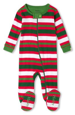 Hatley Festive Stripe Fitted One-Piece Organic Cotton Footie Pajamas in Red