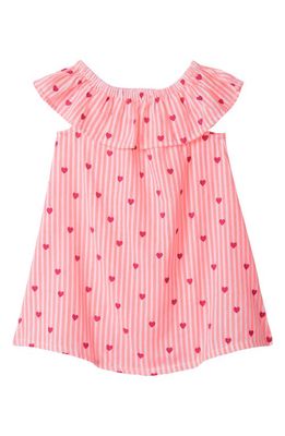Hatley Heart Stripe Ruffle Cotton A-Line Dress in Pink