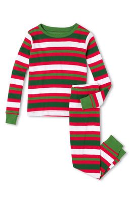 Hatley Holiday Candy Cane Stripe Fitted Two-Piece Organic Cotton Pajamas in Chex Red