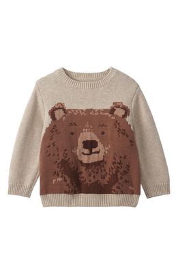 Hatley Kids' Bear Intarsia Cotton Blend Crewneck Sweater in Creamy Melange