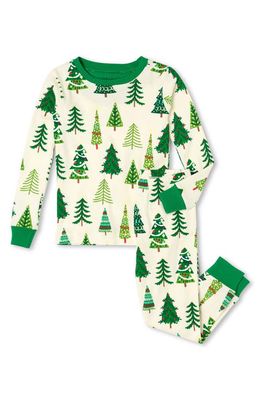 Hatley Kids' Christmas Trees Fitted Two-Piece Cotton Pajamas in Cami Lace