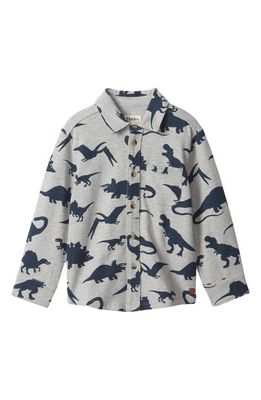 Hatley Kids' Dino Print Jersey Button-Up Shirt in Grey