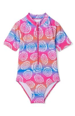 Hatley Kids' Eyelash Mandela One-Piece Rashguard Swimsuit in Fuchsia Purple