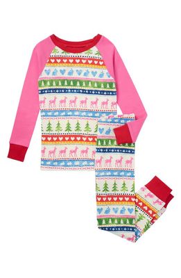 Hatley Kids' Fair Isle Print Fitted Two-Piece Cotton Pajamas in Natural