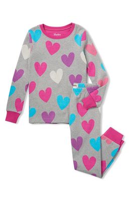 Hatley Kids' Fun Hearts Fitted Two-Piece Cotton Pajamas in Grey