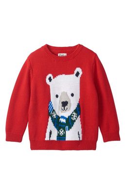 Hatley Kids' Holiday Bear Intarsia Cotton Blend Crewneck Sweater in Red