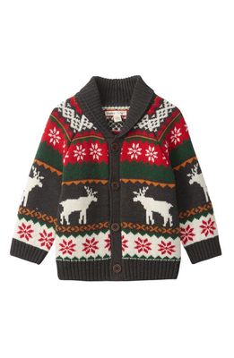Hatley Kids' Holiday Stag Fair Isle Cotton Blend Cardigan in Charcoal Grey Melange