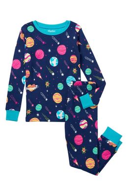 Hatley Kids' Interstellar Cotton Fitted Two-Piece Pajamas in Patriot Blue