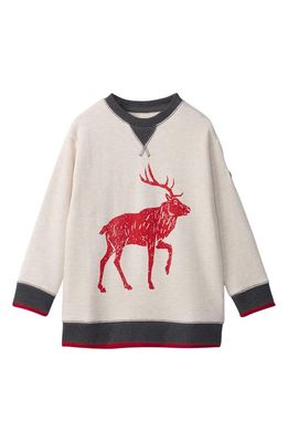 Hatley Kids' Red Elk Graphic Ringer Sweatshirt in Natural