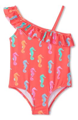 Hatley Kids' Seahorse Ruffle Trim One-Piece Swimsuit in Orange