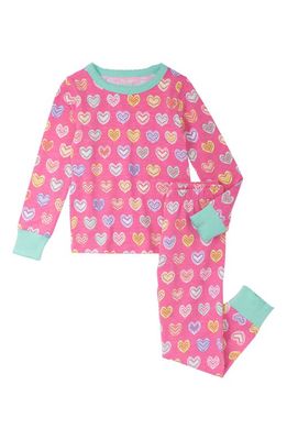 Hatley Kids' Shibori Hearts Fitted Two-Piece Organic Cotton Pajamas in Pink