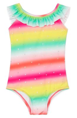 Hatley Kids' Shimmer Rainbow Ruffle One-Piece Swimsuit in Pink
