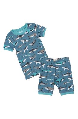 Hatley Kids' Sneak Around Sharks Fitted Two-Piece Cotton Short Pajamas in Blue