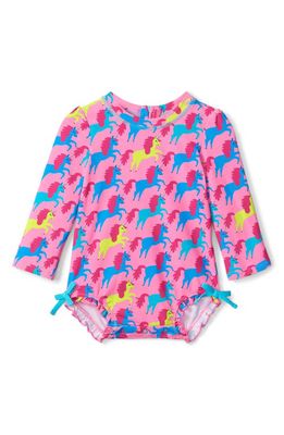 Hatley Kids' Unicorn One-Piece Rashguard Swimsuit in Sachet Pink