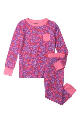 Hatley Kids' Wild Flower Fitted Two-Piece Pajamas in Hollyhock