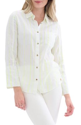 Hatley Neon Stripe Cotton Blend Button-Up Shirt in White