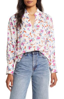 Hatley Olivia Floral Mandarin Collar Shirt in Natural