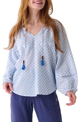 Hatley Petal Place Naomi Long Sleeve Peasant Top in Blue/White