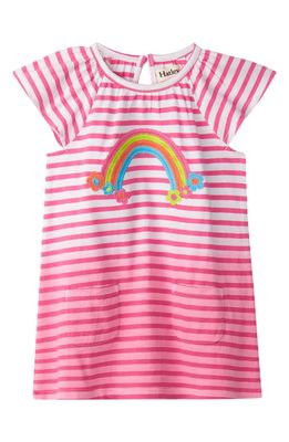 Hatley Rainbow Embroidered Stripe Cotton Dress in Azalea Pink