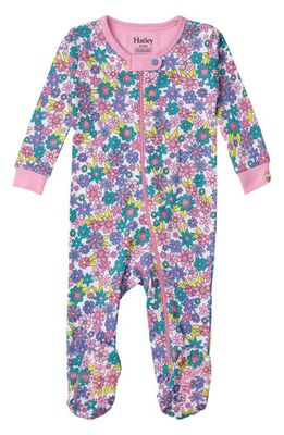 Hatley Retro Floral Print Fitted Cotton One-Piece Pajamas in White/Pink