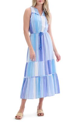 Hatley Stripe Sleeveless Tiered Cotton Maxi Dress in Blue