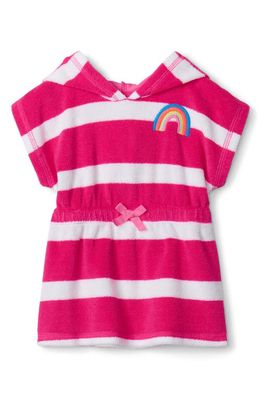Hatley Stripe Terry Cloth Hooded Cover-Up Dress in Fuchsia Pink