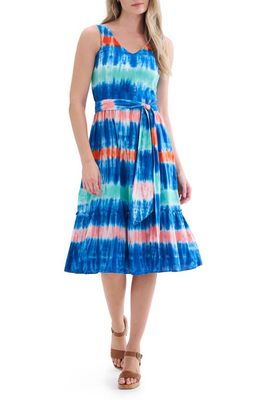 Hatley Sydney Stripe Tie-Dye Cotton Midi Dress in Blue Quartz