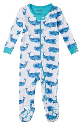 Hatley Whale Print Fitted One-Piece Organic Cotton Footie Pajamas in White