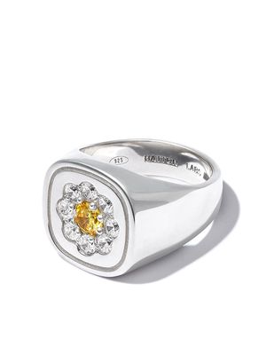 Hatton Labs floral crystal-embellished signet ring - SILVER YELLOW CRYSTAL