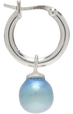 Hatton Labs SSENSE Exclusive Silver & Blue Pearl Hoop Earring